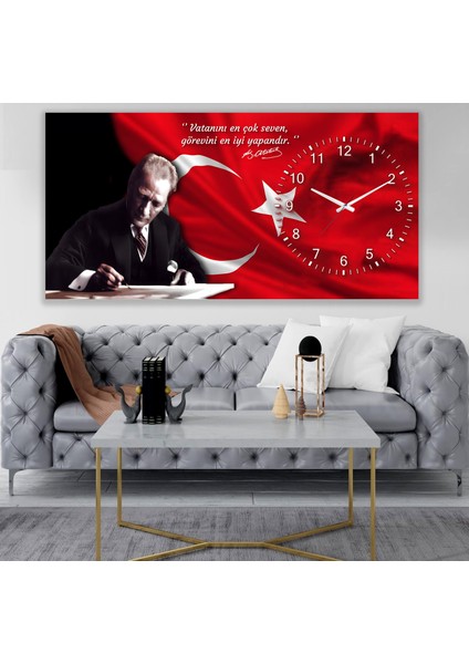 Saatli Atatürk Panoramik Kanvas Tablo