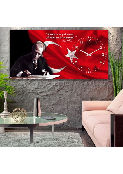 Saatli Atatürk Panoramik Kanvas Tablo fiyatları