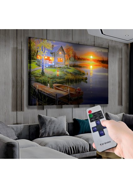LED Işıklı Uzaktan Kumandalı Manzara Kanvas Tablo