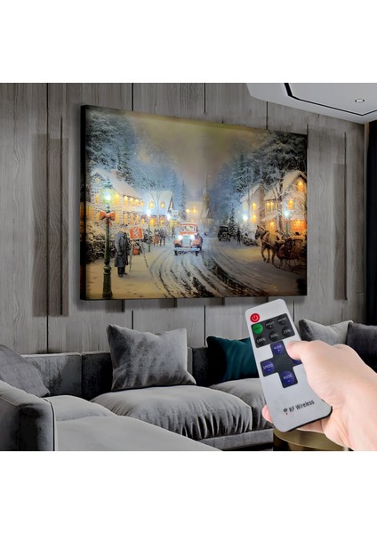 LED Işıklı Uzaktan Kumandalı Kış Kanvas Tablo