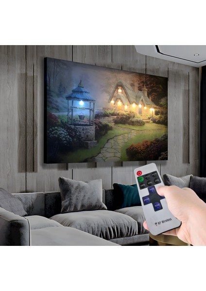 LED Işıklı Uzaktan Kumandalı Dağ Evi Kanvas Tablo