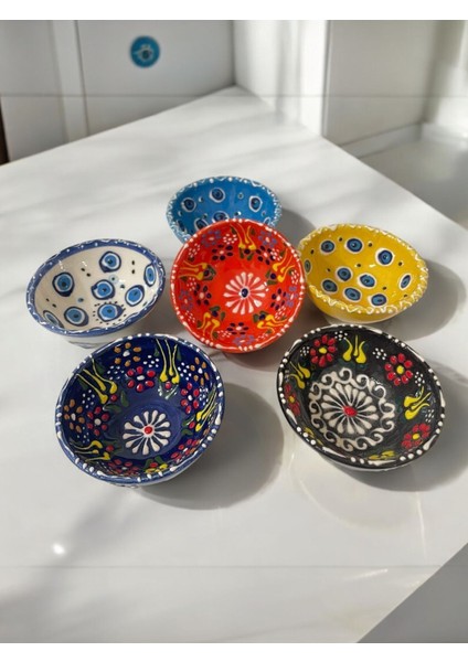 Renkli Lale Nazar Boncuklu Çini Seramik Sosluk 6'lı Set modelleri