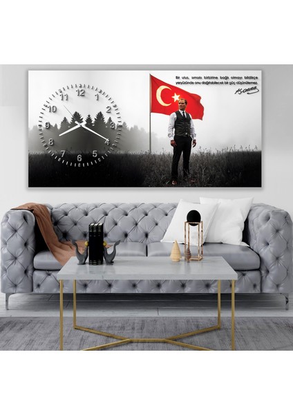Saatli Atatürk Panoramik Kanvas Tablo