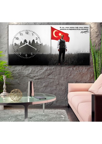 Saatli Atatürk Panoramik Kanvas Tablo fiyatları
