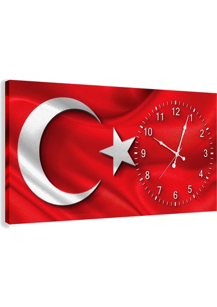Saatli Al Bayrak Panoramik Kanvas Tablo indirimleri