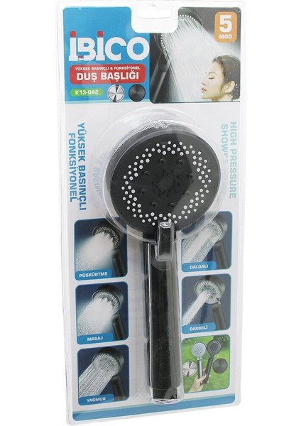 5 Mod Yuvarlak=8.7cm Duş Başlık Kademeli Vakumlu Siyah Gövde - Siyah Zemin - Beyaz-Syh Iğne SAP:14CM (3791) fiyatları