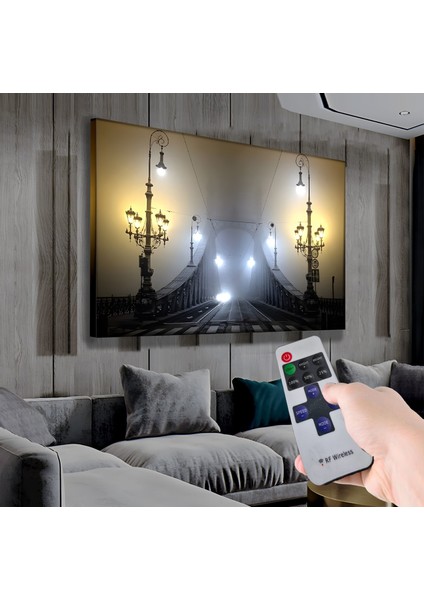 LED Işıklı Uzaktan Kumandalı Budapeste Köprü Kanvas Tablo