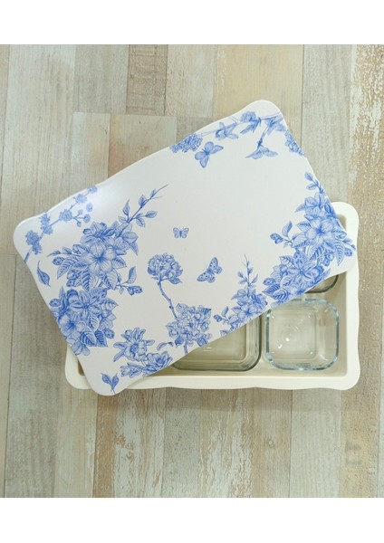 6'lı Cam Kahvaltılık Kase Seti, Mavi Çiçekli, Şık ve Kullanışlı Tepsili Tasarım indirimleri