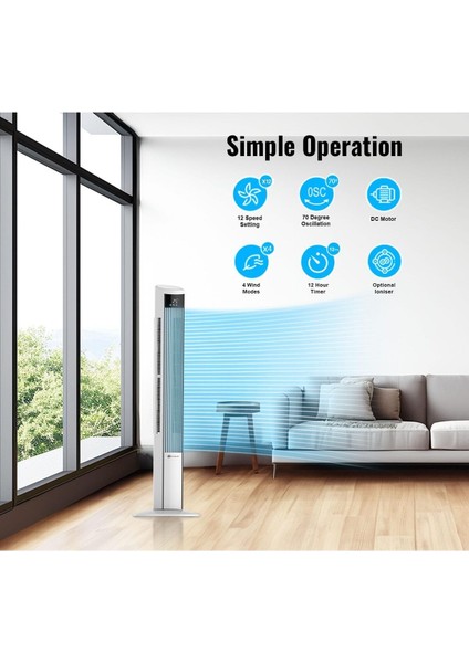 Hava Temizleme Cihazlı ve Dc Motorlu Kule Fan 120CM, 12 Hız, 4 Mod, LED Ekran, Sessiz ve Salınımlı indirimleri