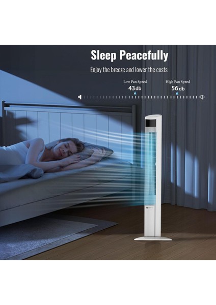 Hava Temizleme Cihazlı ve Dc Motorlu Kule Fan 120CM, 12 Hız, 4 Mod, LED Ekran, Sessiz ve Salınımlı