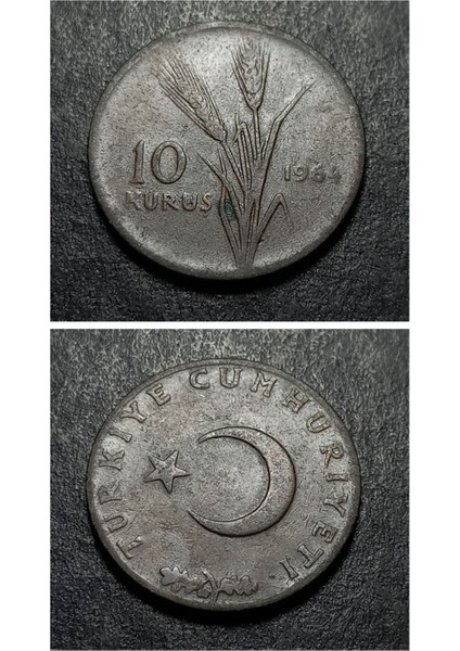 39963687345EB5001C 10 Kuruş 1964 Eski Madeni Para