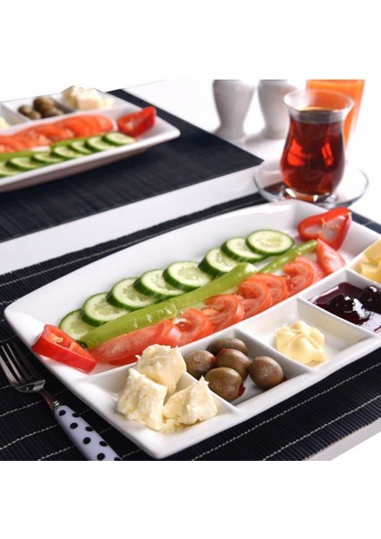 6 Bölmeli Kahvaltı Tabağı, Beyaz, Pratik ve Şık Tasarım