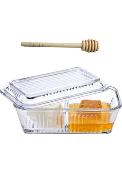 Bölmeli Saklama Kabı, Reçellik, Ballık, Kahvaltılık + Ahşap Bal Kaşığı
