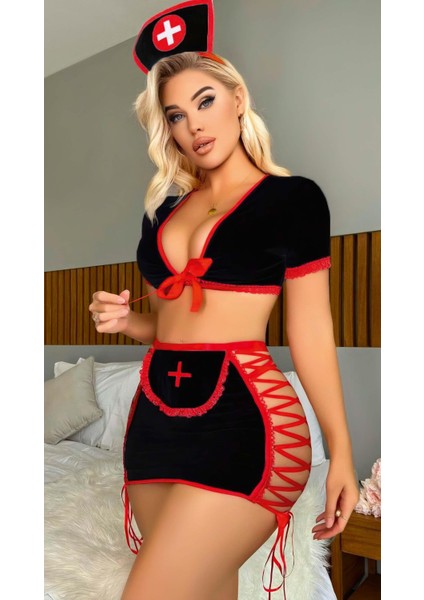 Mulvxbrf BRF02 Siyah Kenarları Ip Detaylı Hemşire Kostüm (Mulvix)