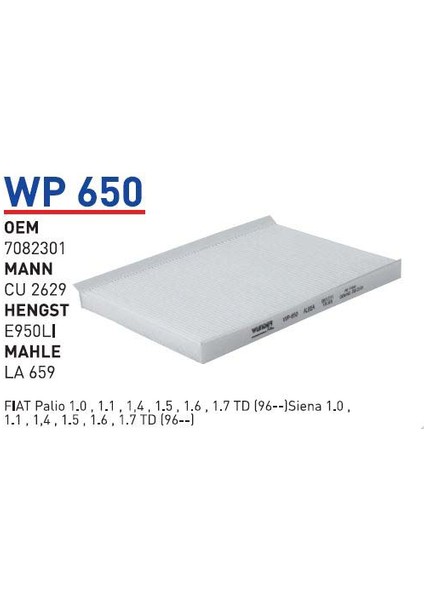 Wp650 Oem 7082301 Fiat albea palio siena Otomobil polen filtre pollen filter
