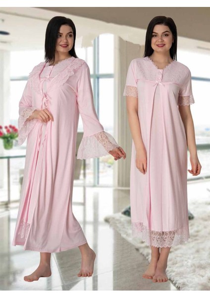 Dvina Effortt Lohusa Sabahlıklı Gecelik Takımı Pembe - 5045
