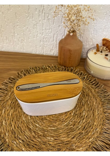 Bambu Kapaklı Porselen Tereyağlık, Şık ve Kullanışlı Mutfak Aksesuarı