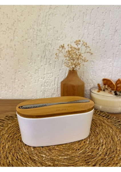 Bambu Kapaklı Porselen Tereyağlık, Şık ve Kullanışlı Mutfak Aksesuarı fiyatları