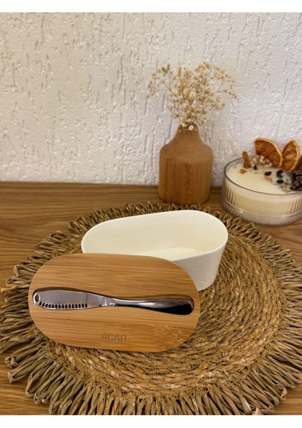 Bambu Kapaklı Porselen Tereyağlık, Şık ve Kullanışlı Mutfak Aksesuarı fırsatları