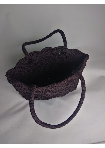 Kadın Acı Kahve Desenli Örgü Çıtçıtlı El Omuz Çantası En 30 cm Boy 23 cm Derinlik 9 cm indirimleri