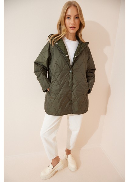 Kapüşonlu Kapitone Oversize Mont LFN0002 YEŞİL