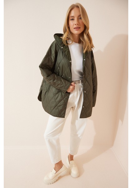 Kapüşonlu Kapitone Oversize Mont LFN0002 YEŞİL modelleri