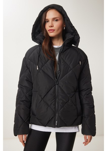 Kapüşonlu Şişme Mont LNT0008 SİYAH fırsatları