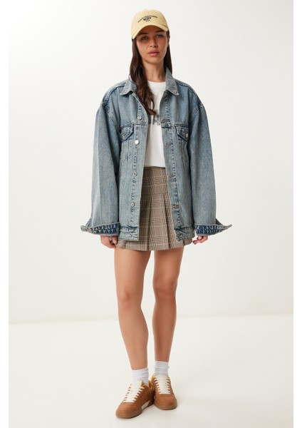 Yıkamalı Oversize Denim Ceket LAC0002 AÇIK MAVİ fiyatları