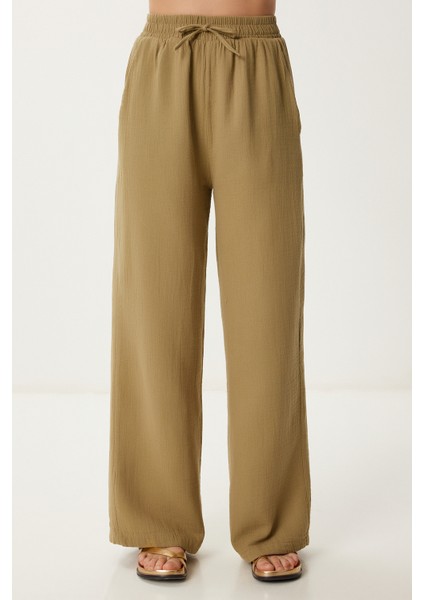 Müslin Palazzo Pantolon LMX0008 ZEYTİN YEŞİLİ modelleri