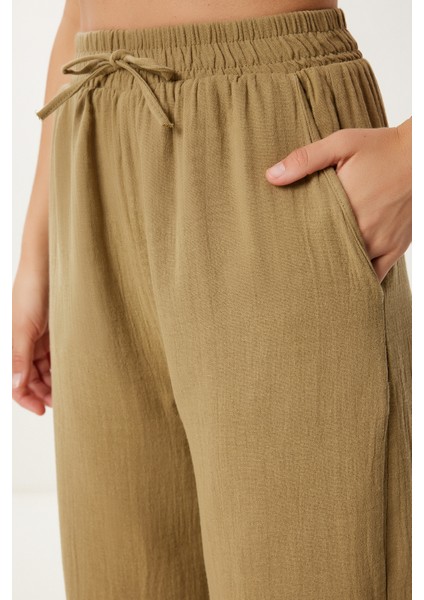 Müslin Palazzo Pantolon LMX0008 ZEYTİN YEŞİLİ fırsatları