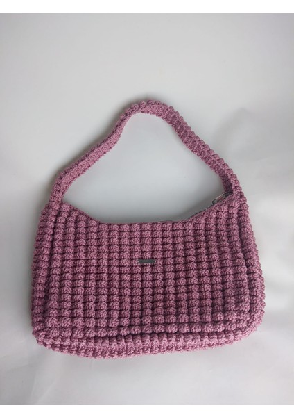 Kadın Pudra Fermuarlı Örgü El Omuz Çantası En 28 cm Boy 14 cm Derinlik 4 cm