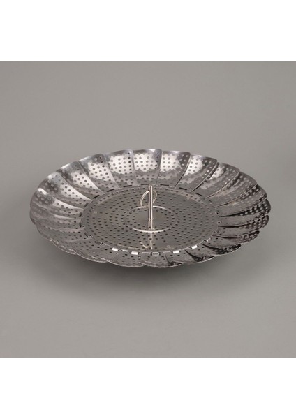 Gri Metalik Sebze Haşlama Aparatı, 28 Cm, Pratik ve Dayanıklı Mutfak Aracı