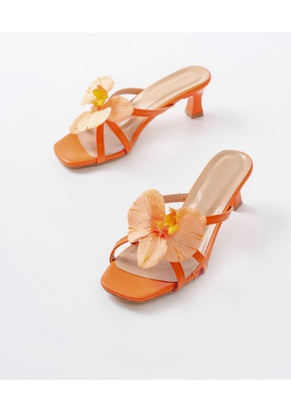 S-622 Orange Orkide Detaylı Ince Topuklu Kadın Terlik fiyatları