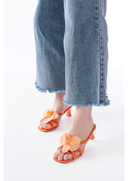S-622 Orange Orkide Detaylı Ince Topuklu Kadın Terlik modelleri