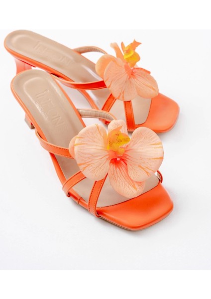 S-622 Orange Orkide Detaylı Ince Topuklu Kadın Terlik fırsatları