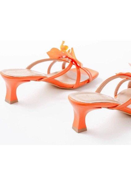 S-622 Orange Orkide Detaylı Ince Topuklu Kadın Terlik indirimleri