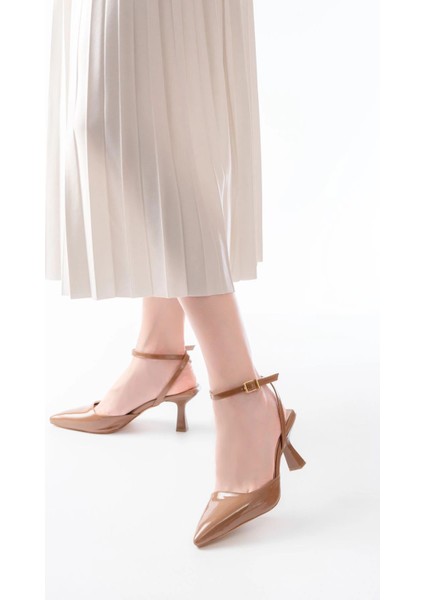 ST-004 Vizon Rugan Günlük 7 cm Topuklu Bayan Ayakkabı