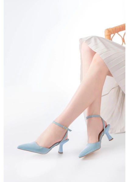 ST-004 Bebe Mavi Rugan Günlük 7 cm Topuklu Bayan Ayakkabı