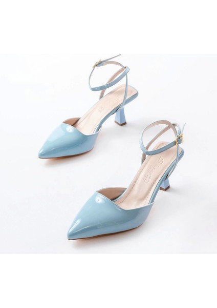 ST-004 Bebe Mavi Rugan Günlük 7 cm Topuklu Bayan Ayakkabı modelleri