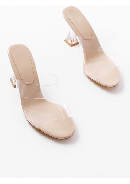 S-618 Bej Rugan Tek Bantlı Topuklu Kadın Terlik modelleri