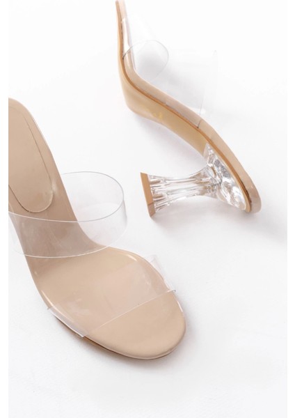 S-618 Bej Rugan Tek Bantlı Topuklu Kadın Terlik fırsatları