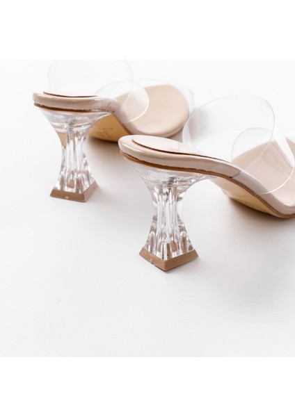 S-618 Bej Rugan Tek Bantlı Topuklu Kadın Terlik indirimleri