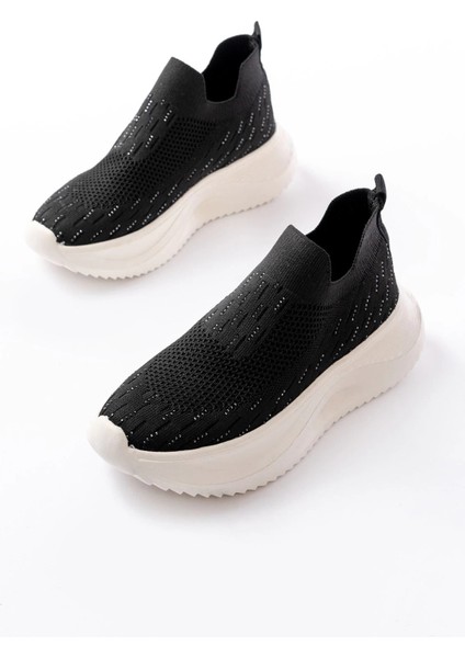 DM-707 Siyah Fileli Beyaz Faillant Taban Taş Aksesuarlı Günlük Spor Ayakkab modelleri