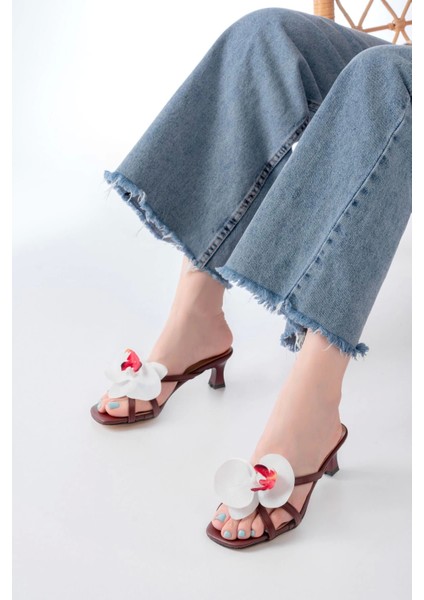 S-622 Bordo Orkide Detaylı Ince Topuklu Kadın Terlik fiyatları