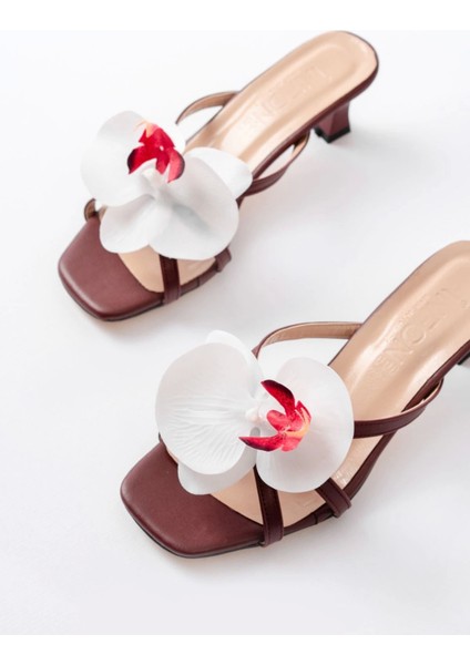 S-622 Bordo Orkide Detaylı Ince Topuklu Kadın Terlik modelleri