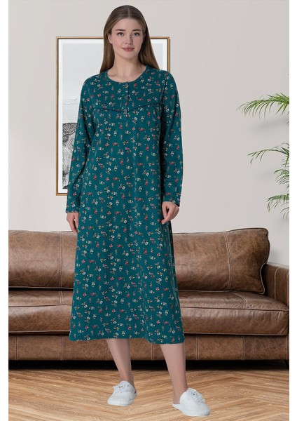 Mecit 6025 Yeşil %100 Pamuk Büyük Beden Kadın Gecelik