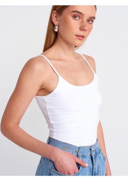 20901 Dilvin Ince Askılı Poliamid Top-Beyaz