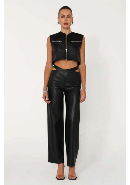 Malcolm Vest: Siyah Pu Kumaş Kapüşonlu Yelek - Doğru Bedende, Makinede Yıkanabilir