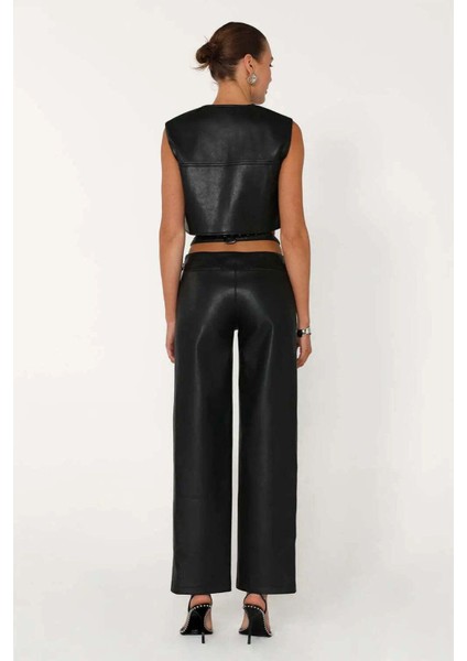 Malcolm Vest: Siyah Pu Kumaş Kapüşonlu Yelek - Doğru Bedende, Makinede Yıkanabilir fiyatları