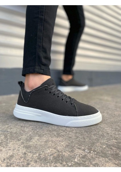 TB204 Flex Bağcıklı Keten Kumaş Erkek Günlük Sneaker Ayakkabı Kbt - Siyah